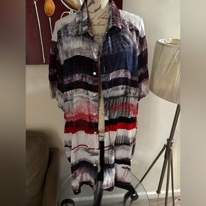 Perry Ellis Red and Blue Patterned Shirt Dress